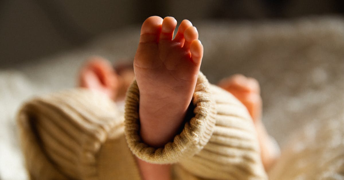 Adorable newborn baby feet wrapped in soft clothing, bathed in gentle daylight.